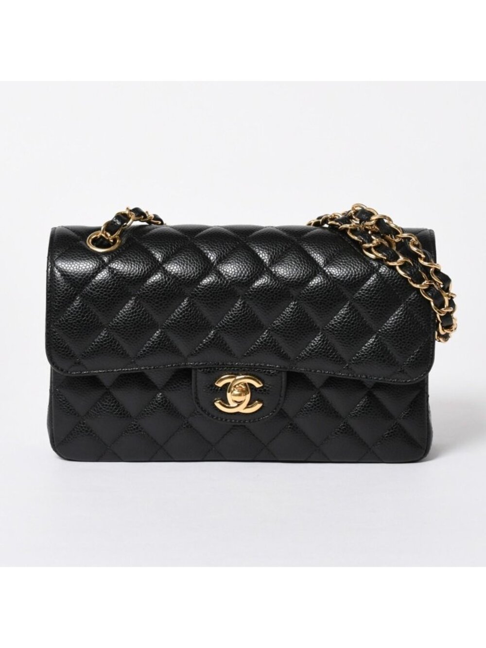 Chanel Quilted 23 Double Flap Chain Shoulder Bag CC Logo Caviar Leather Black